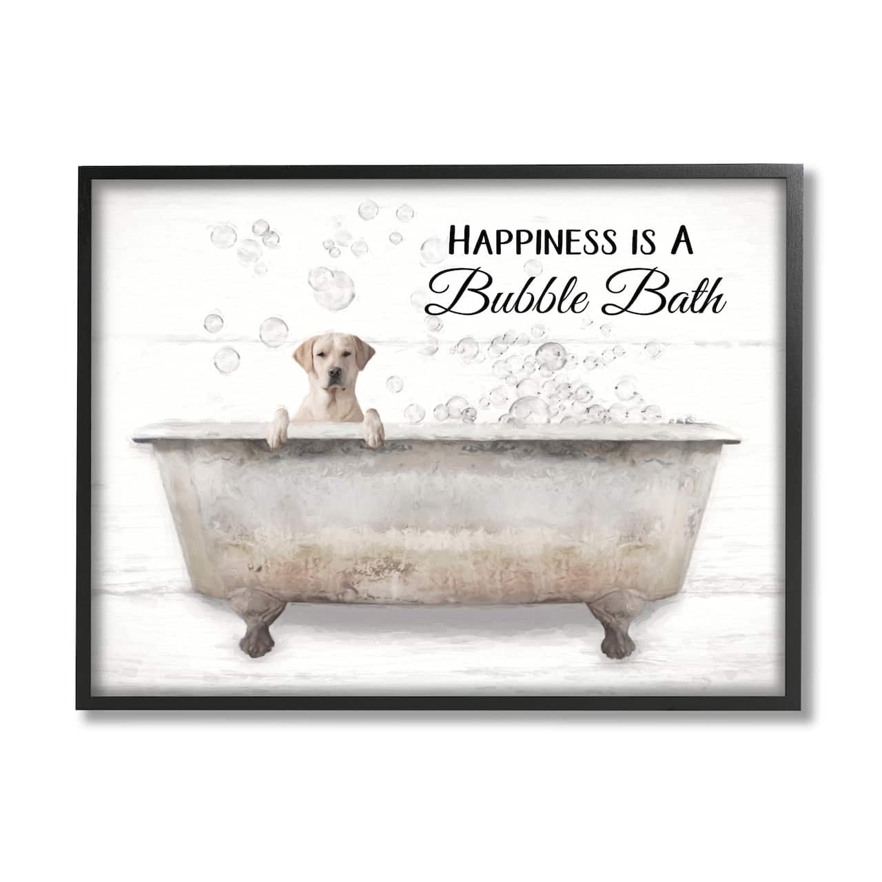 Stupell Industries Happiness Is A Bubble Bath Dog In Tub Word Design Framed Wall Art